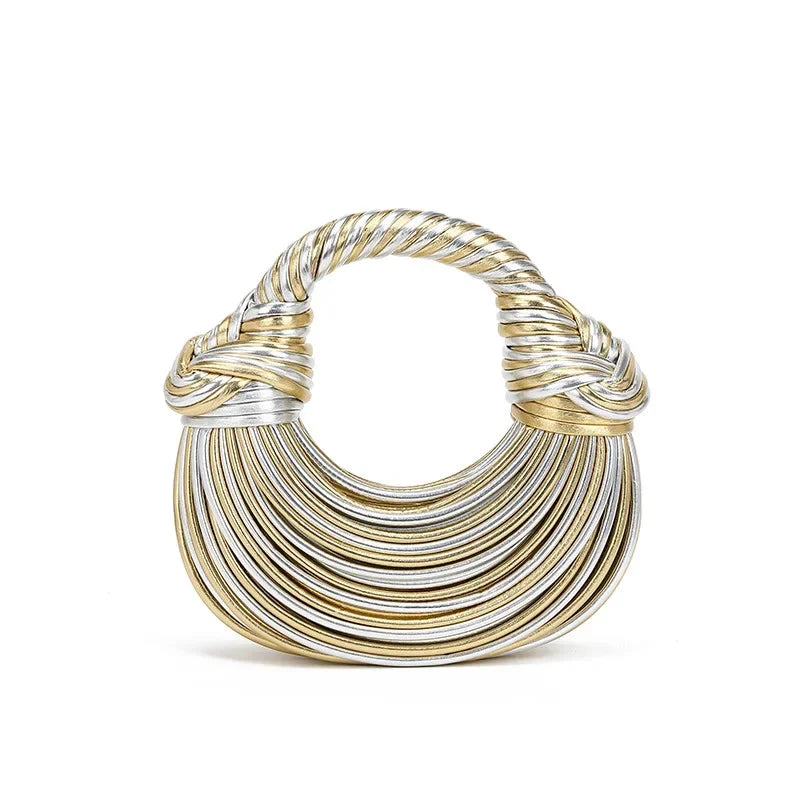 Bolsa feminina transfronteiriça, etiqueta tecida à mão, bolsa de axilas elegante, embreagem crossbody criativa, nova, 2024