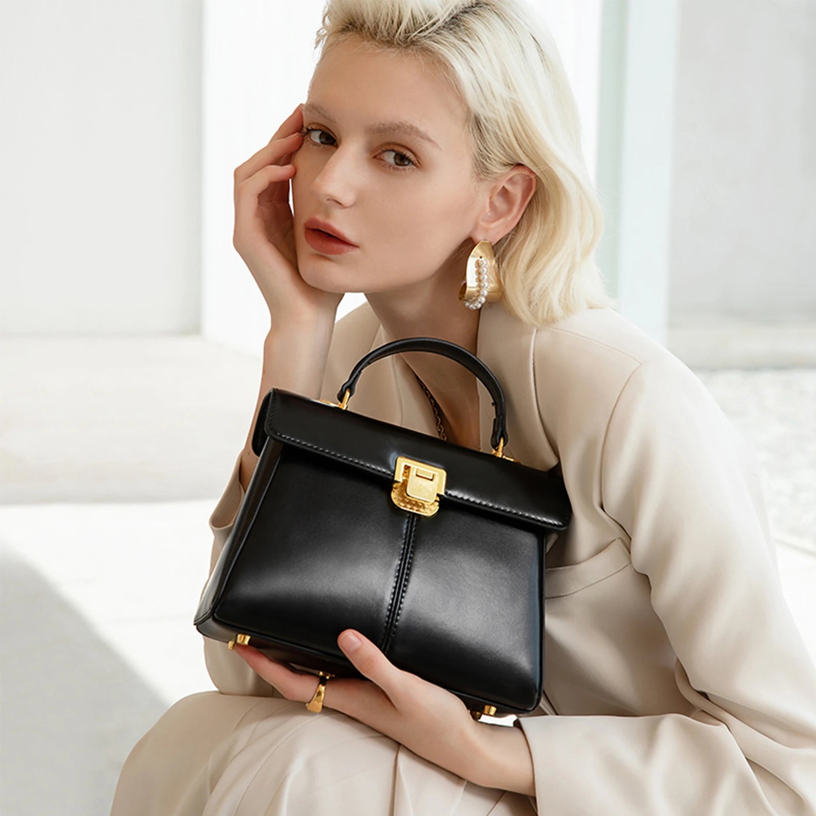 ITAMOOD-Bolsa de couro genuíno feminino, bolsa crossbody luxuosa, elegante e versátil, decoração do cachecol