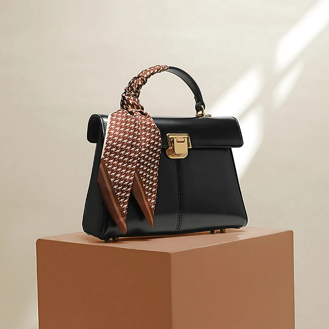 Bolsa Transversal Feminina com Lenço Decorativo em Couro Genuíno