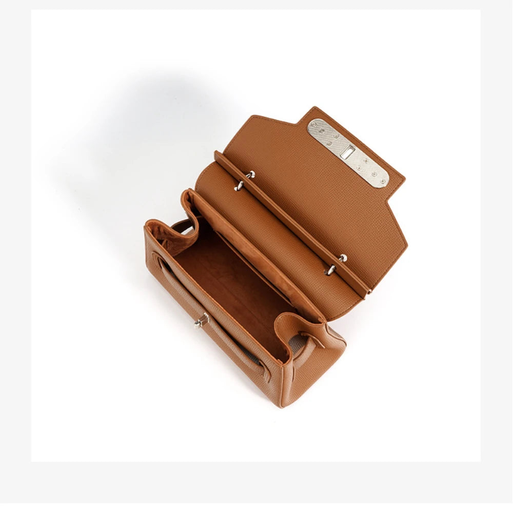 Bolsa de couro de vaca para mulheres, bolsa rígida, bege que combina tudo, viajante do escritório de negócios, bolsa de ombro feminina, nova