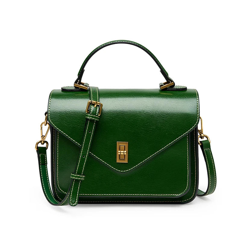 Bolsa de ombro pequena de couro genuíno feminina, bolsas carteiro, simples e vintage, verde, luxo, alta qualidade, moda, senhoras, 2023