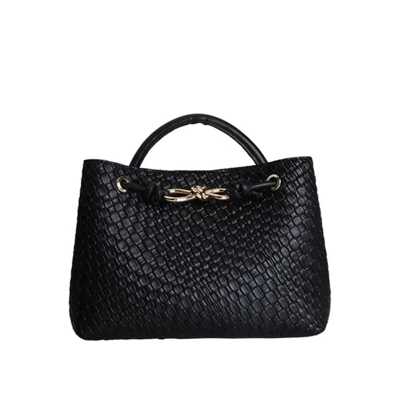 Nichodesign2023 nova grande capacidade de corda de metal tecido sacola macia vintage bolsa de ombro feminina da china continental